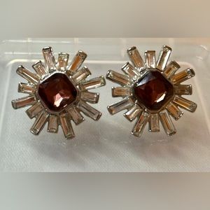 Banana Republic Sun shaped Baguette burgundy Crystal Burst Stud Earrings
